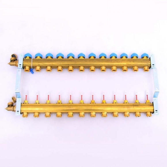 Коллектор для теплого пола WATTS HKV/T 1"x3/4" ЕК на 12 выходов с расходомером