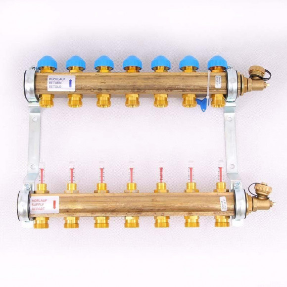 Коллектор для теплого пола WATTS HKV/T 1"x3/4" ЕК на 7 выходов с расходомером