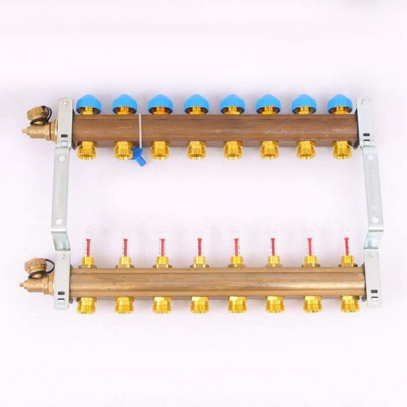 Коллектор для теплого пола WATTS HKV/T 1"x3/4" ЕК на 8 выходов с расходомером