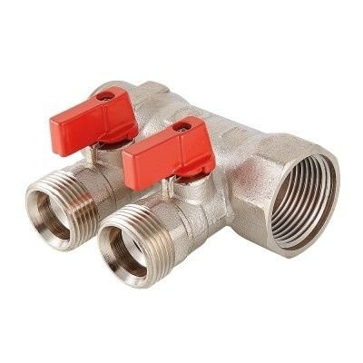 Коллектор 2 выхода 1" ЕК VALTEC с отсекающими шаровыми кранами латунный Коллектор 2 выхода 1" ЕК VALTEC с отсекающими шаровыми кранами латунный