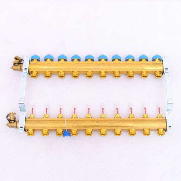 Коллектор для теплого пола WATTS HKV/T 1"x3/4" ЕК на 10 выходов с расходомером