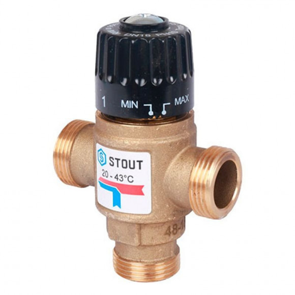 Клапан термосмесительный НР 3/4" 20-43 С KV 1.6 м3/ч Stout Клапан термосмесительный НР 3/4" 20-43 С KV 1.6 м3/ч Stout