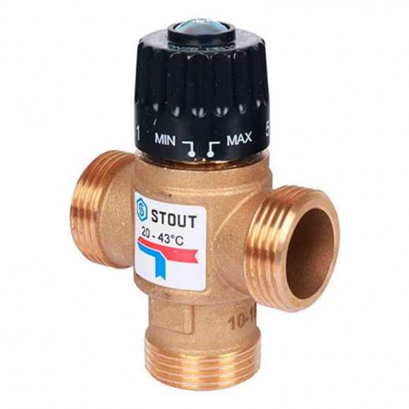 Клапан термосмесительный НР 1" 20-43 С KV 1.6 м3/ч Stout Клапан термосмесительный НР 1" 20-43 С KV 1.6 м3/ч Stout