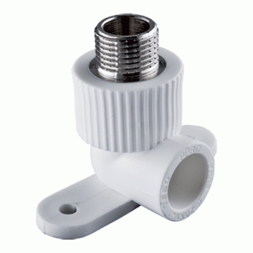 Уголок НР 20x1/2" комб. с креплением PP-R Политэк Уголок НР 20x1/2" комб. с креплением PP-R Политэк