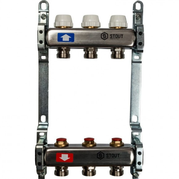 Распределительный коллектор из нерж. стали STOUT 1" х 3/4" х 3 выхода без расходомеров Распределительный коллектор из нерж. стали STOUT 1" х 3/4" х 3 выхода без расходомеров
